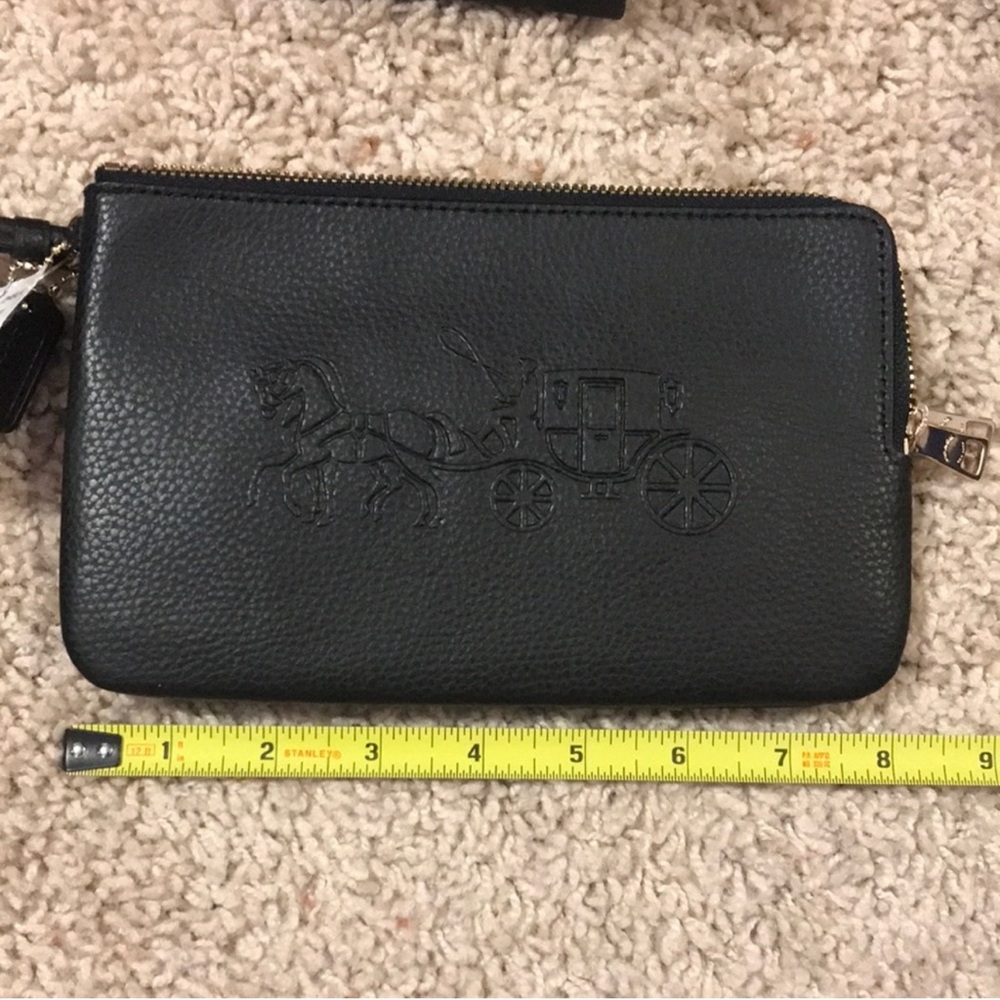 New with tags Coach black pebbled leather large wristlet pouch bag